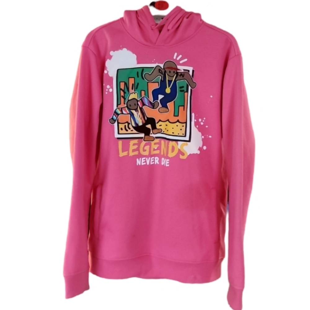 Rebel‎ Minds Print Legends Never Die Pink Hoodie Men's Medium